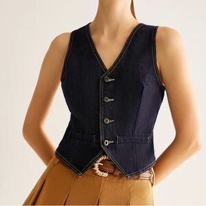 NEVER WORN! Women's Navy  Denim Vest with back belt